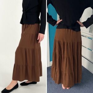 1990’s Tiered Faux Suede  Maxi Skirt in Warm Brown-Boho Mimimalist Classic